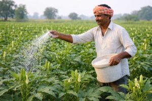 Bhindi ke fasal men khad ka chidkav